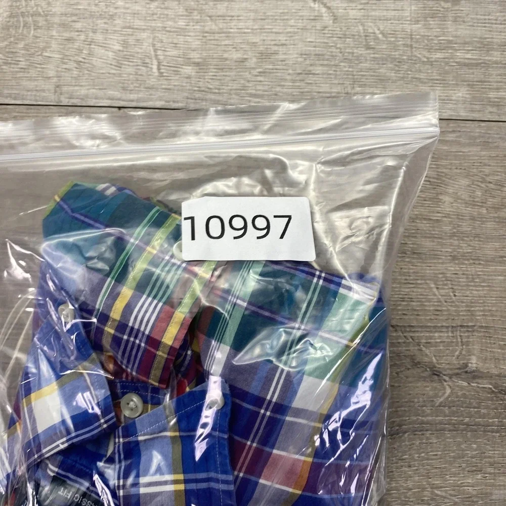 Ralph Lauren Shirt Mens Large Blue Plaid Long Sleeve Button Front Classic‎ Fit